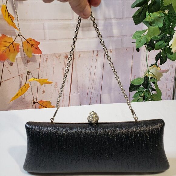Kate Landry Handbags - Kate Landry Black Textured Barrel Evening Mini Hand Bag Clutch Purse Chain
